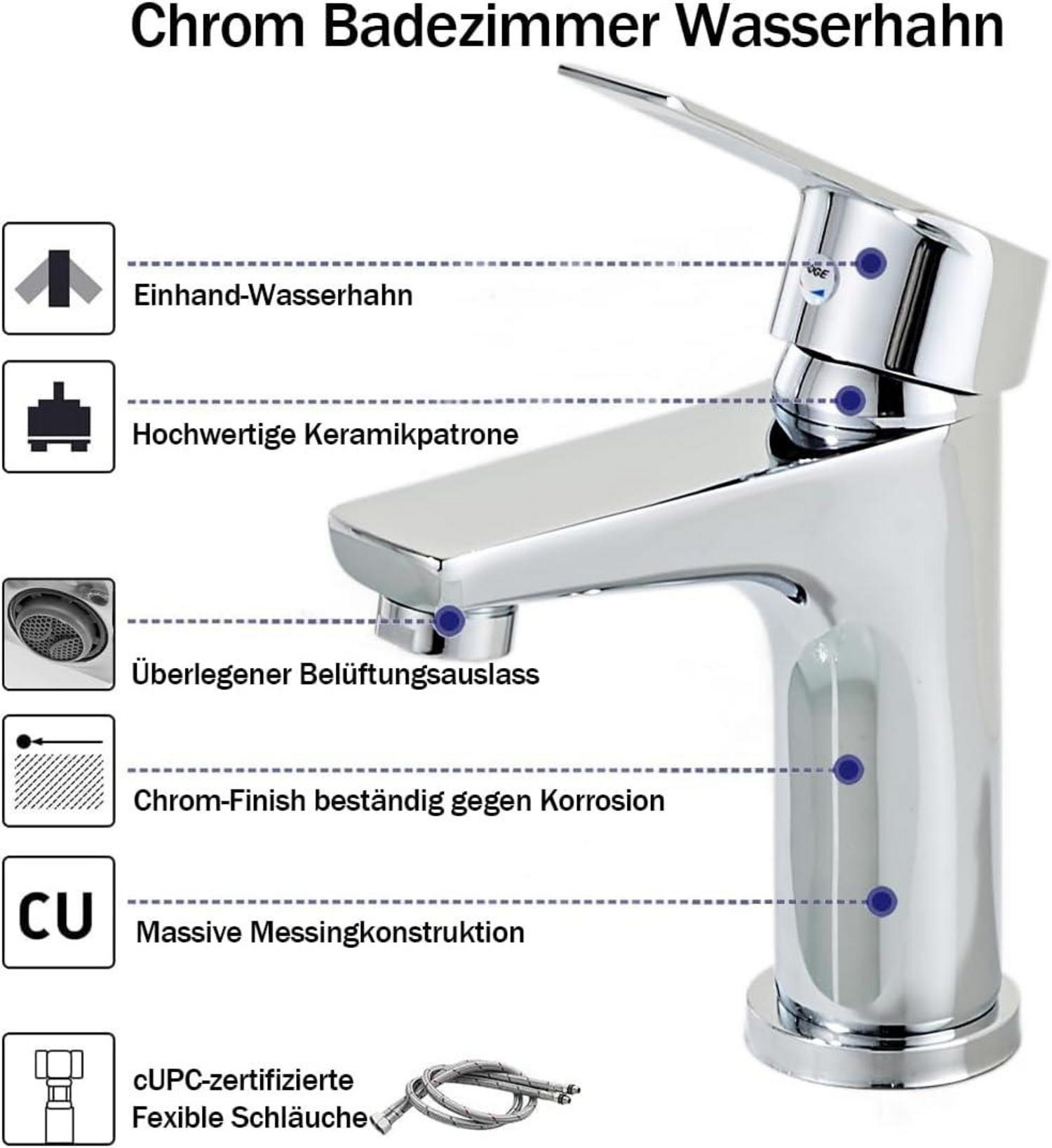 Sumeber Bad Wasserhahn mit Zugstange und Ablaufgarnitur - Chrom Armatur für Waschbecken