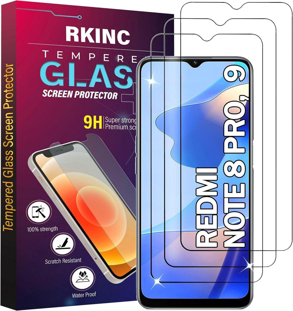 3er Pack Panzerglas Displayschutz für Xiaomi Redmi Note 8 Pro Redmi 9