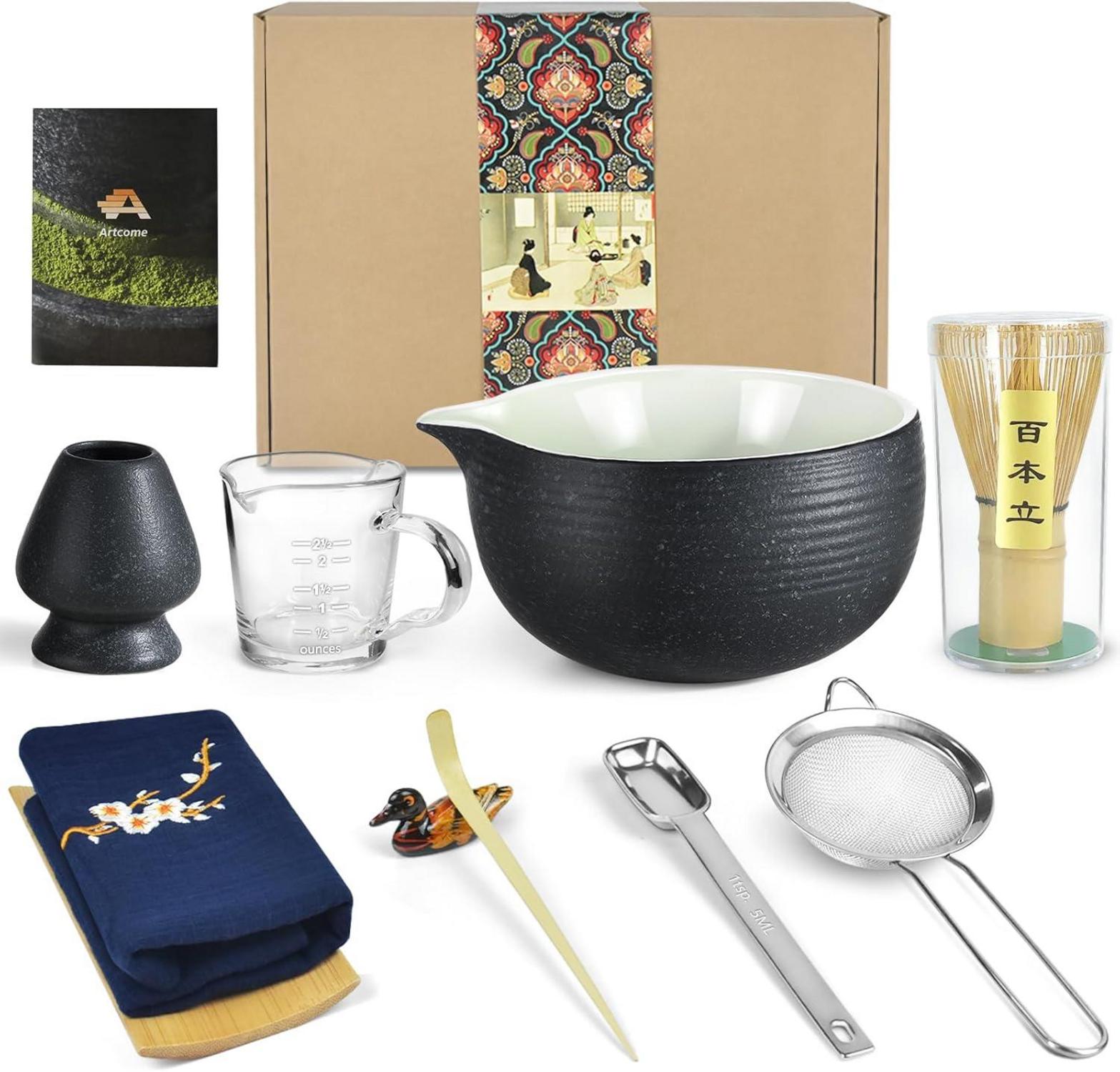 Matcha-Set für japanische Teezeremonie, handgefertigt, Bambus-Keramik