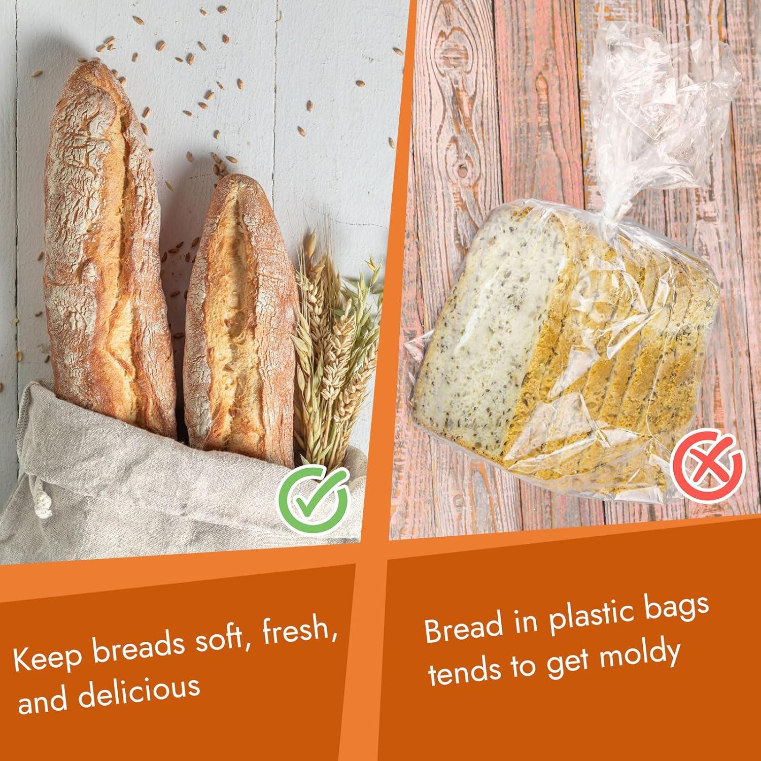 Wiederverwendbare Brotbeutel Leinen 2 Stück Aufbewahrung Frischhalten