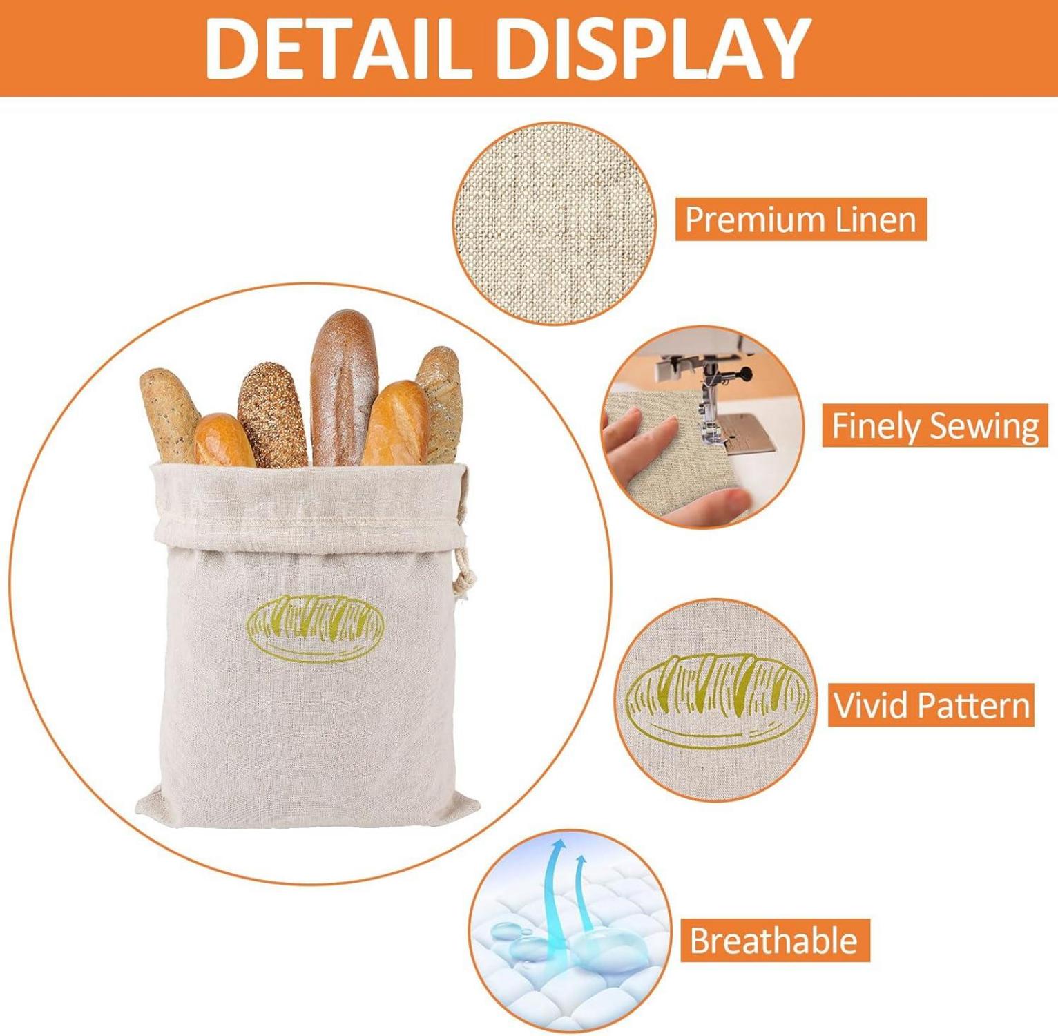 2er Set Brotbeutel Leinen Kordelzug Aufbewahrung Frischhalten
