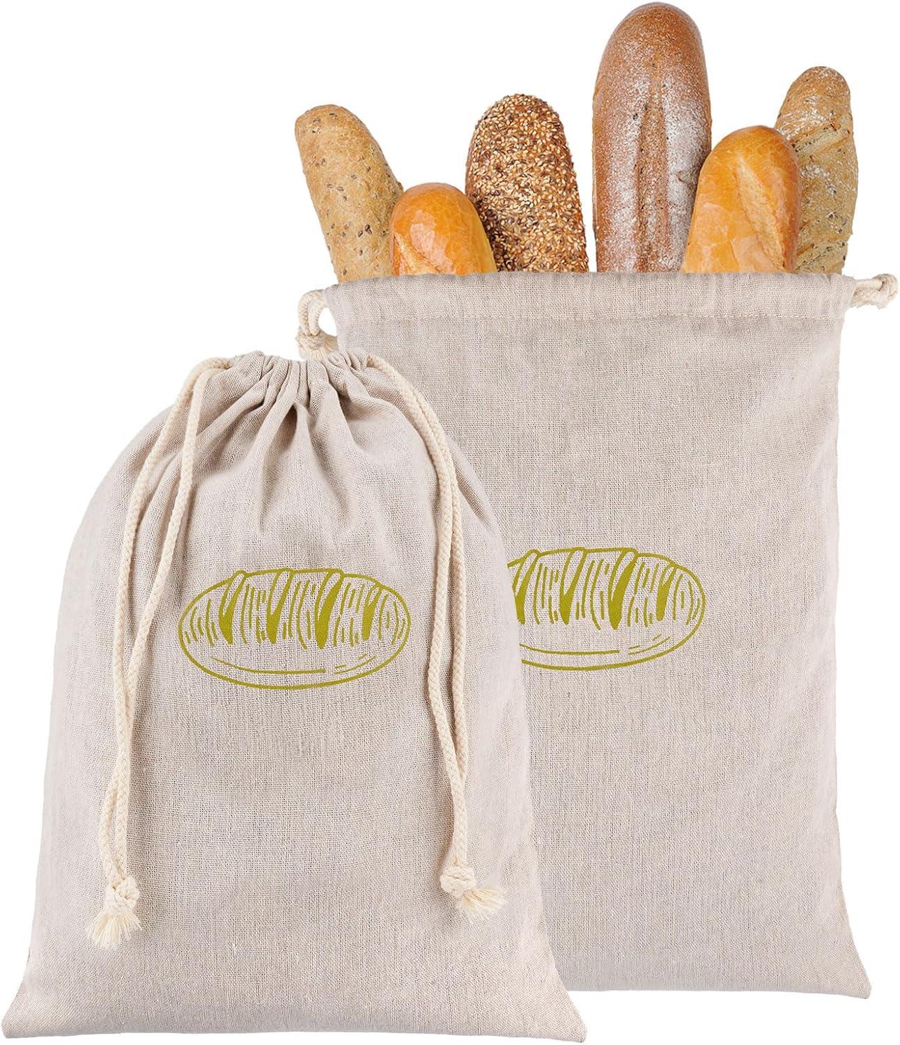 2er Set Brotbeutel Leinen Kordelzug Aufbewahrung Frischhalten