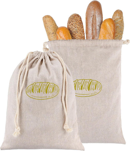 2er Set Brotbeutel Leinen Kordelzug Aufbewahrung Frischhalten