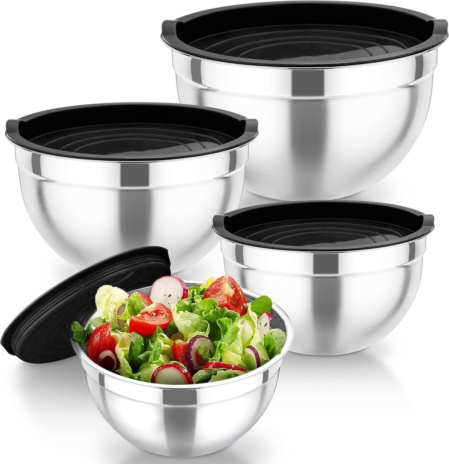 Edelstahl Rührschüssel Set mit Luftdicht Deckel, Schwarz, 4er Pack