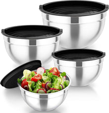 Edelstahl Rührschüssel Set mit Luftdicht Deckel, Schwarz, 4er Pack