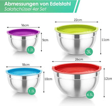 TEAMFAR Rührschüssel Set Edelstahl 4,5/3/1,5/1,2L mit Deckel