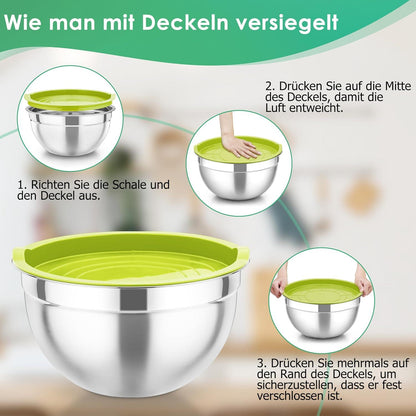 4-teiliges Edelstahl Rührschüssel Set mit Luftdicht