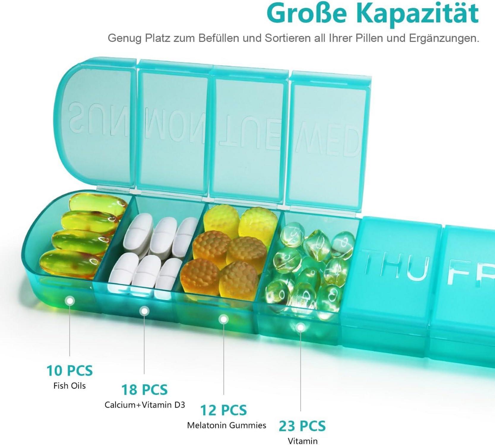 Tablettenbox 7 Tage Große Medikamentenbox Pillendose BPA-frei Cyan