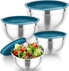 Edelstahl Rührschüssel Set mit Deckel, 4er Salatschüssel