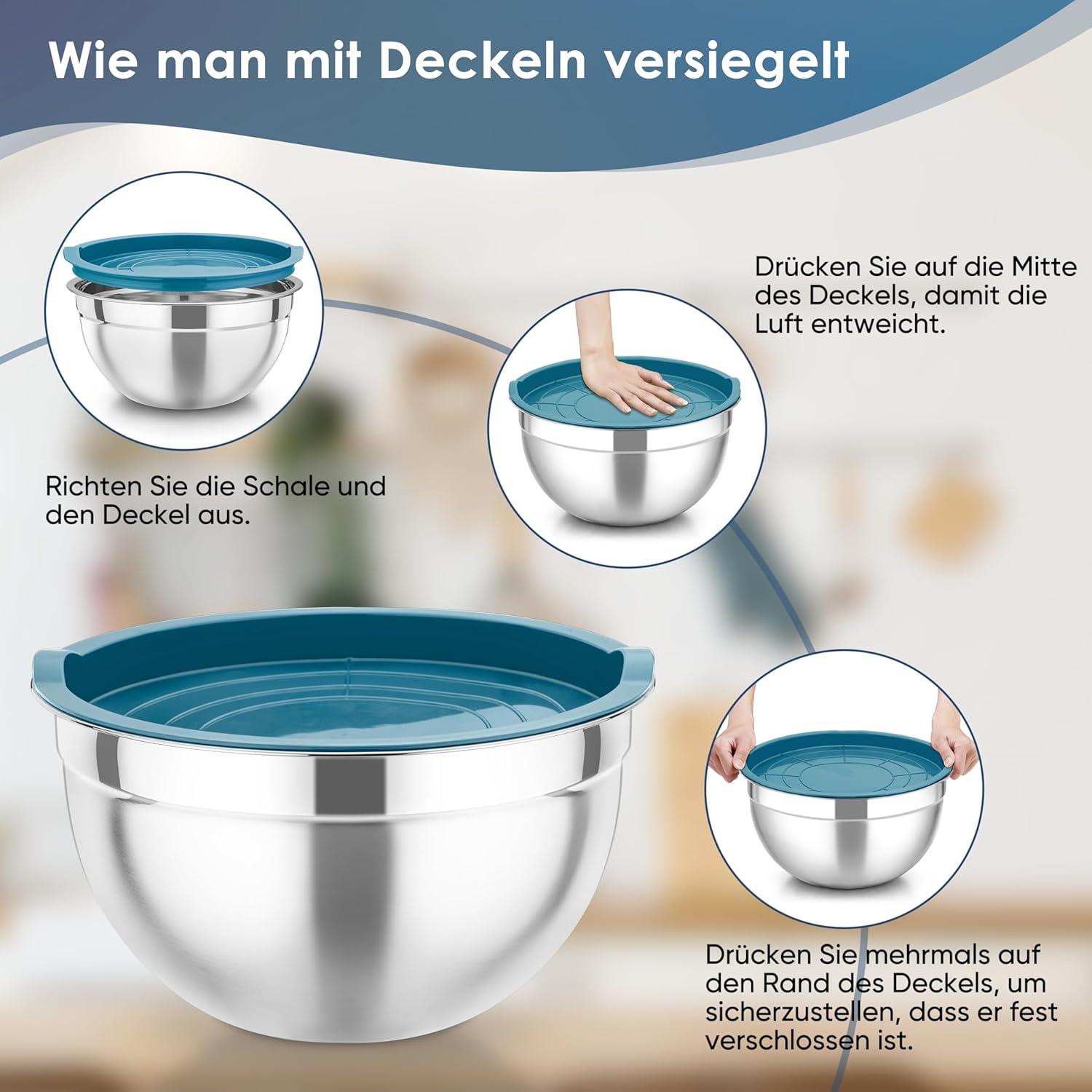 TEAMFAR Rührschüssel Set Edelstahl 4er Stapelbare Salatschüsseln mit Deckeln