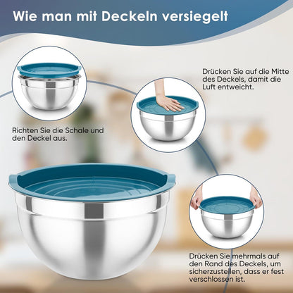 TEAMFAR Rührschüssel Set Edelstahl 4er Stapelbare Salatschüsseln mit Deckeln