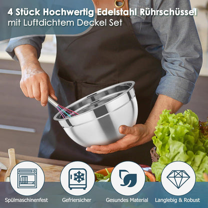 Edelstahl Rührschüssel Set 4er 4,5/3/1,5/1,2L Salatschüssel Blau