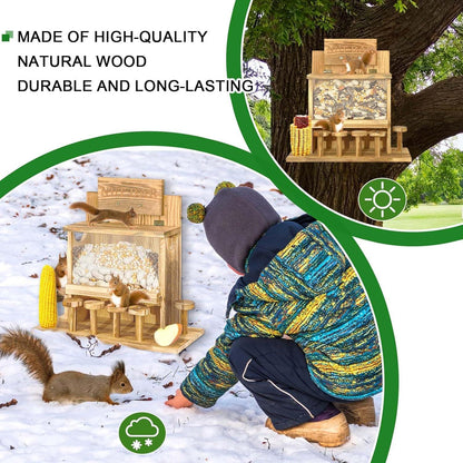 Eichhörnchen Futterhaus Kiefernholz Maiskolbenhalter Draußen Chipmunk
