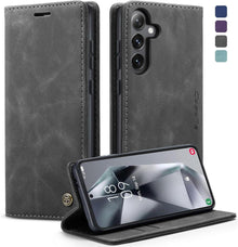 Handyhülle Samsung Galaxy S24 5G Leder Flip Case Magnet Stand Grau
