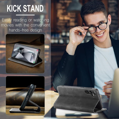 Handyhülle Samsung Galaxy S24 5G Leder Flip Case Magnet Stand Grau