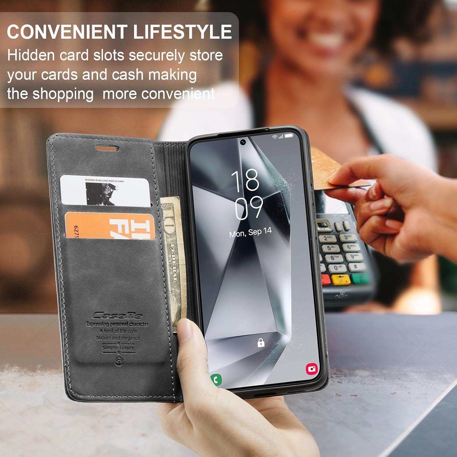 Samsung Galaxy S24 5G Handyhülle Premium Leder Klapphülle Grau