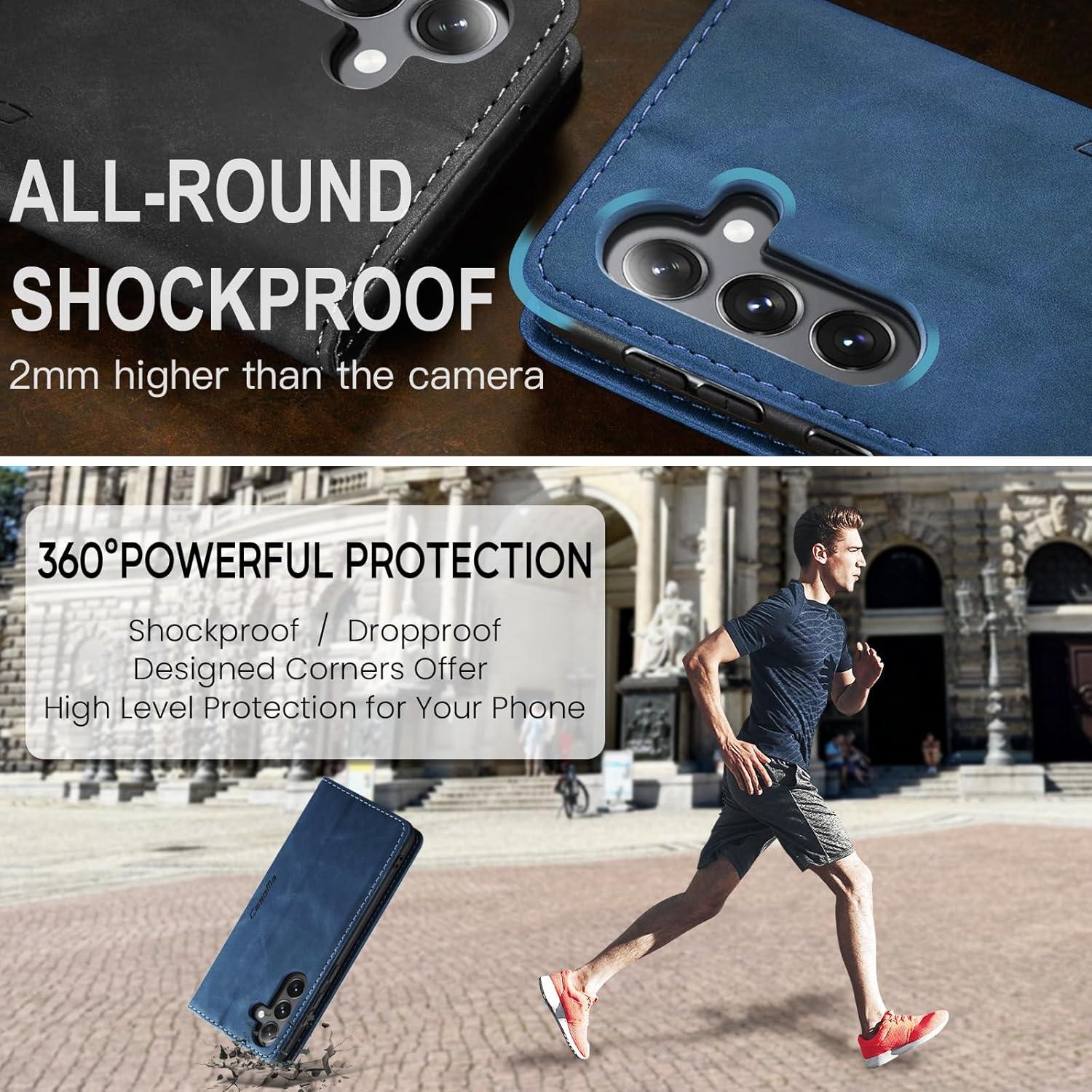 Samsung Galaxy S24 5G Handyhülle Leder Flip Case Blau Magnet Standfunktion