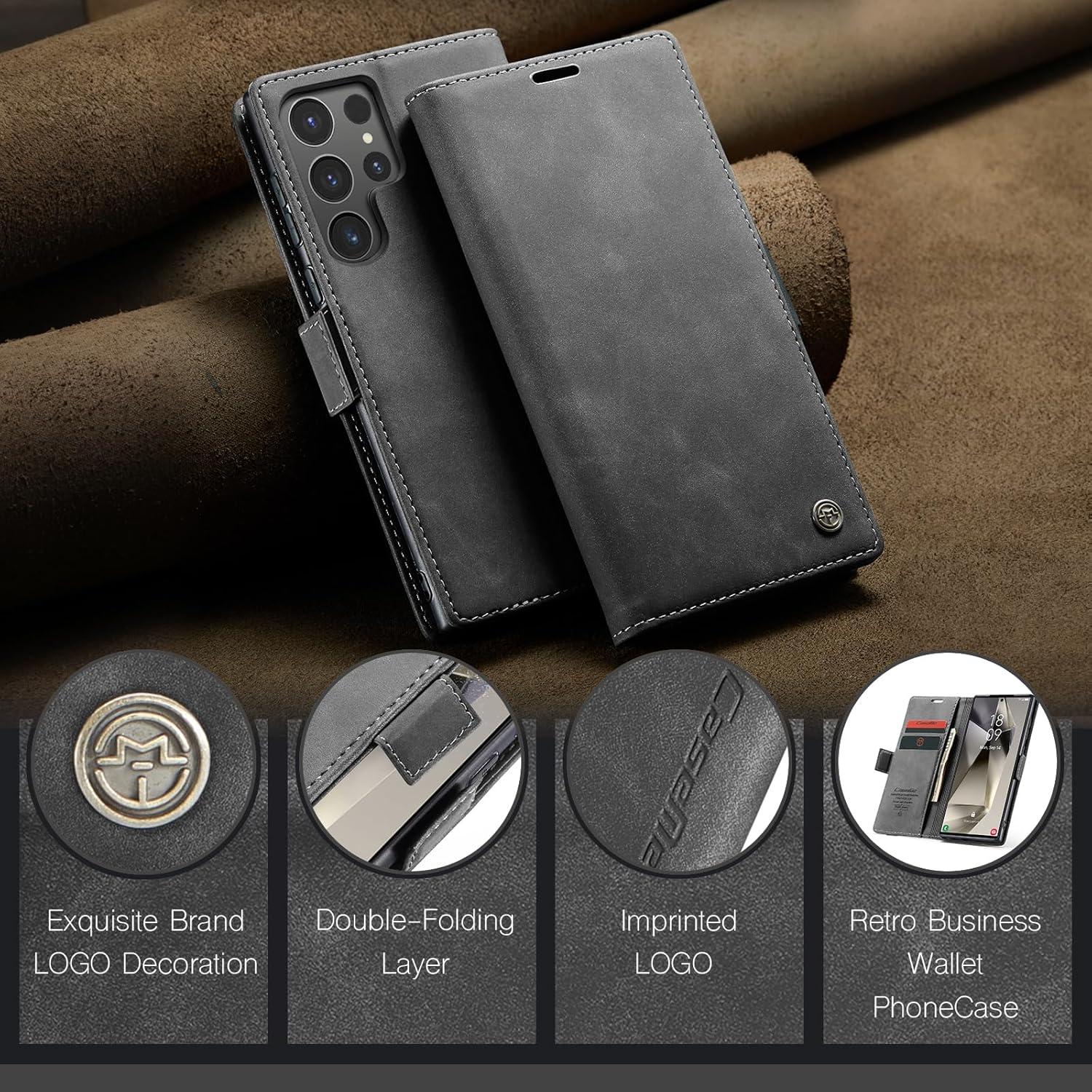 Handyhülle Samsung Galaxy S24 Ultra 5G Leder Flip Case Tasche Grau