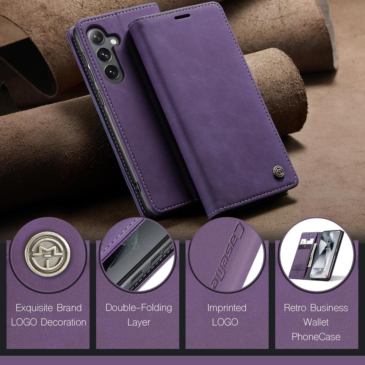 Handyhülle Samsung Galaxy S24 5G Leder Flip Case Kartenfach Standfunktion - Lila