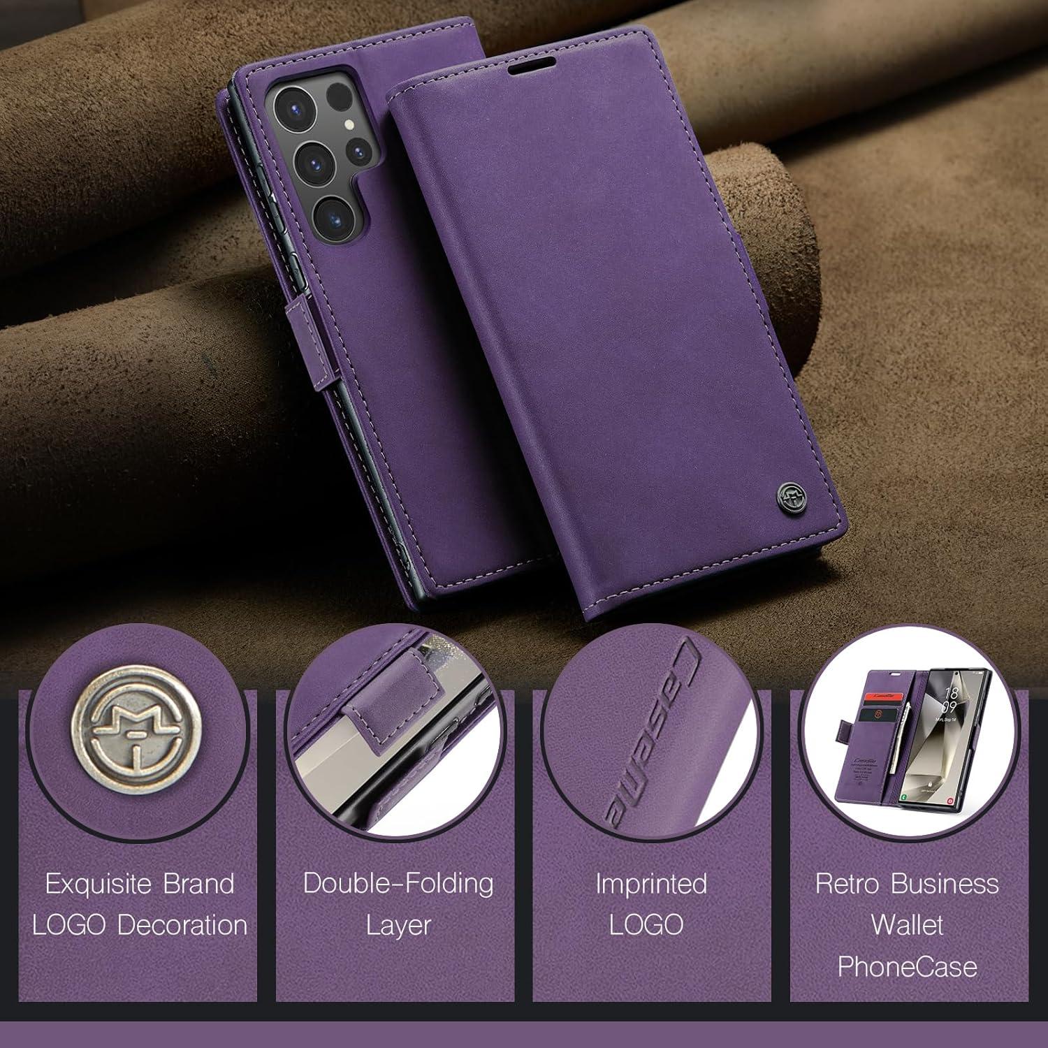 Handyhülle Samsung Galaxy S24 Ultra 5G Lila Premium Leder Flip Case
