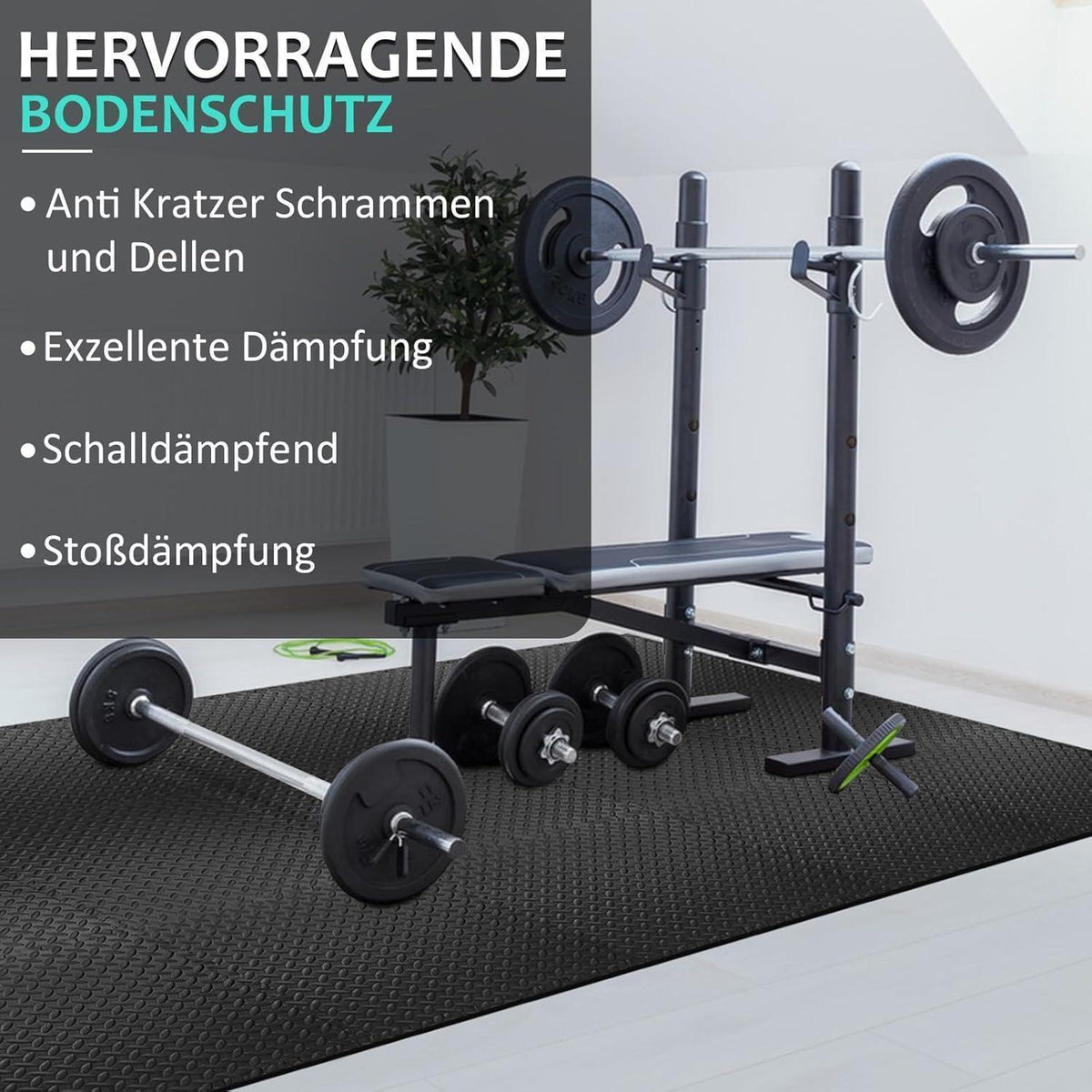 Fitness Bodenschutzmatte 61x61cm Puzzlematte 10mm Dicke Rutschfest