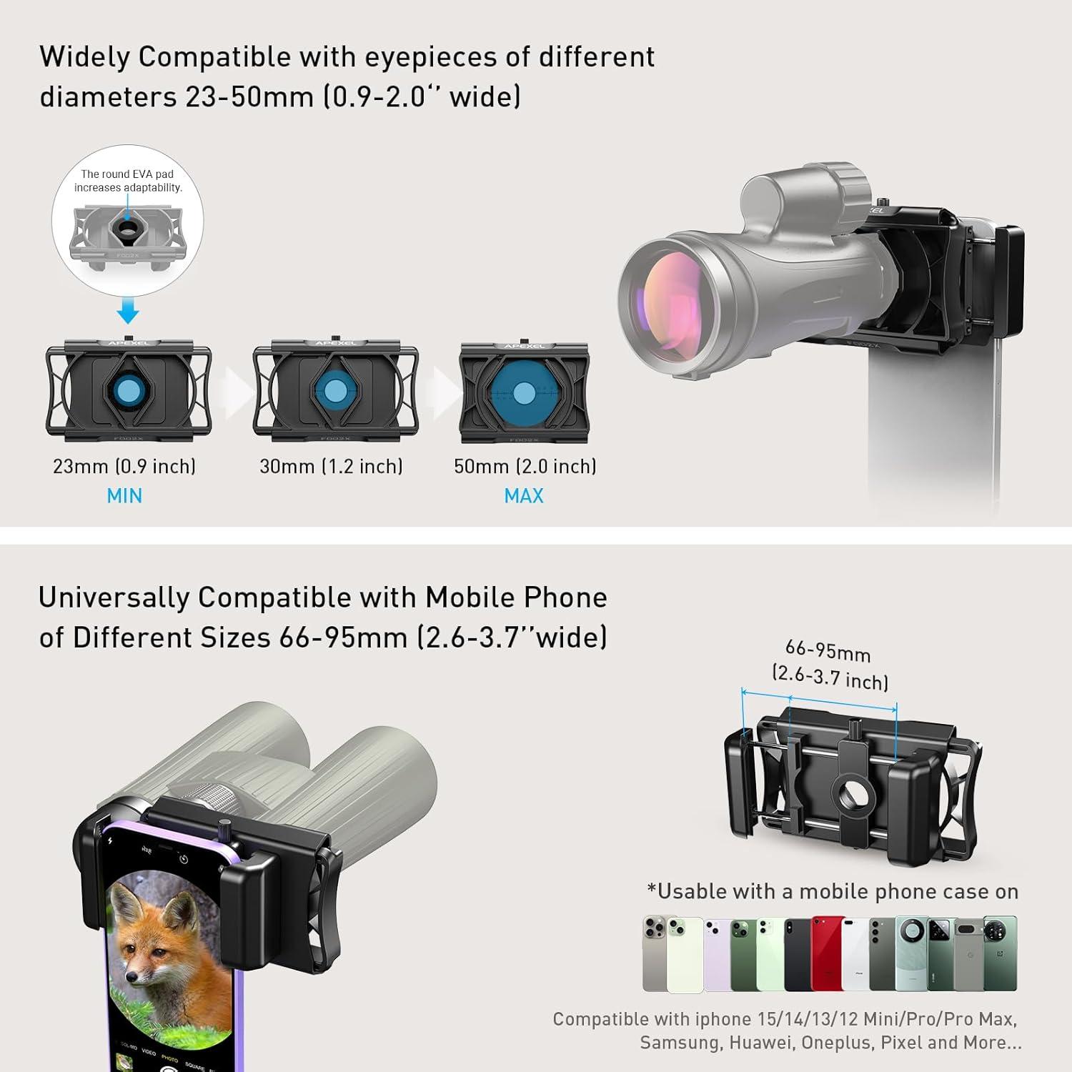 Universal Handy Adapter mit Fernauslöser 360° Drehung für Fernglas