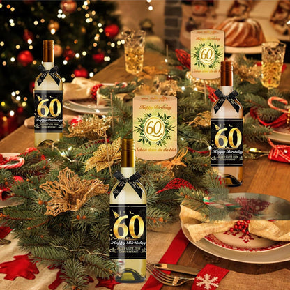 4 Flaschenetiketten 60. Geburtstag Schleife Windlicht Tischdeko 60. Geburtstagsgeschenk