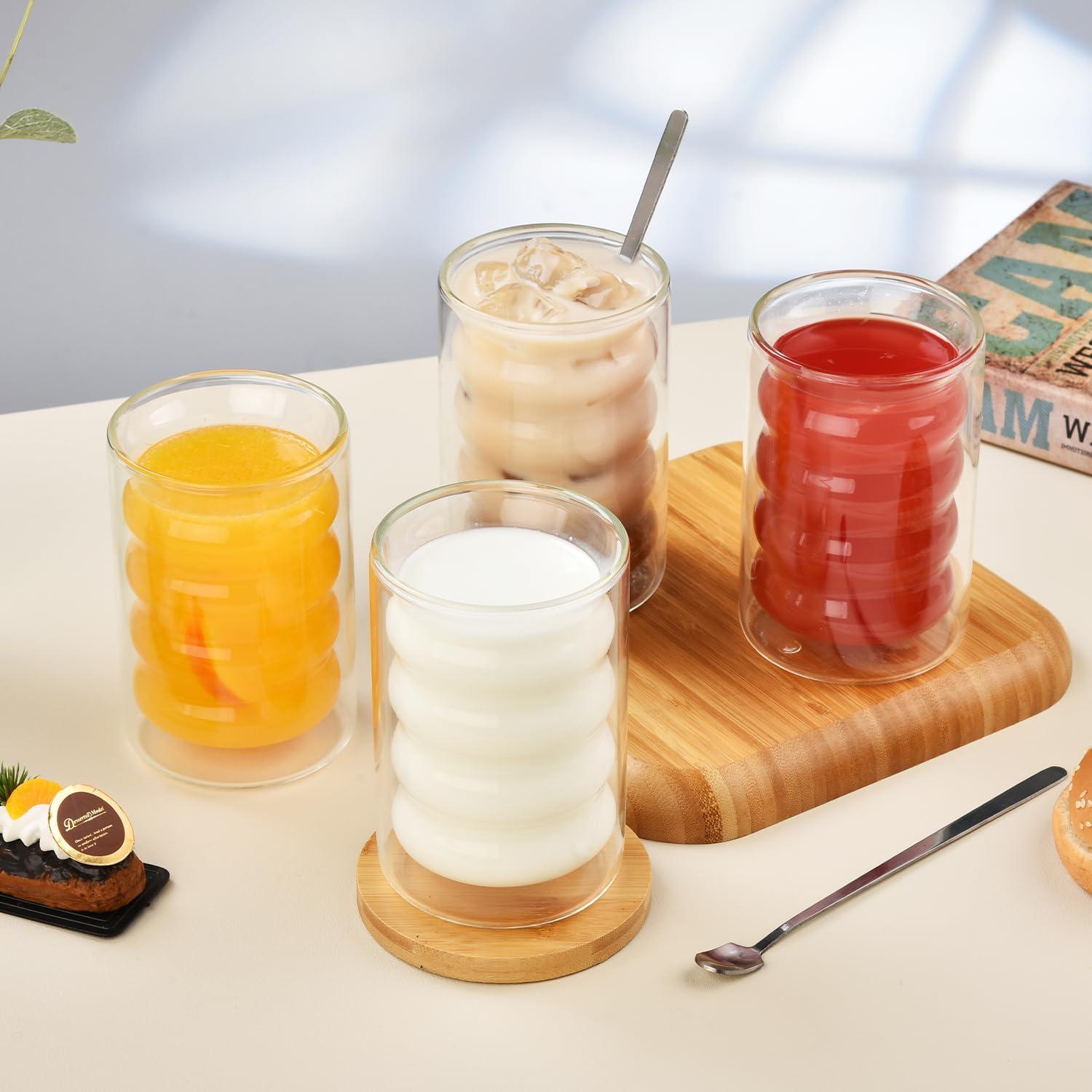 4er Set ALINK 350ml Doppelwandige Borosilikatglas Latte Macchiato Gläser