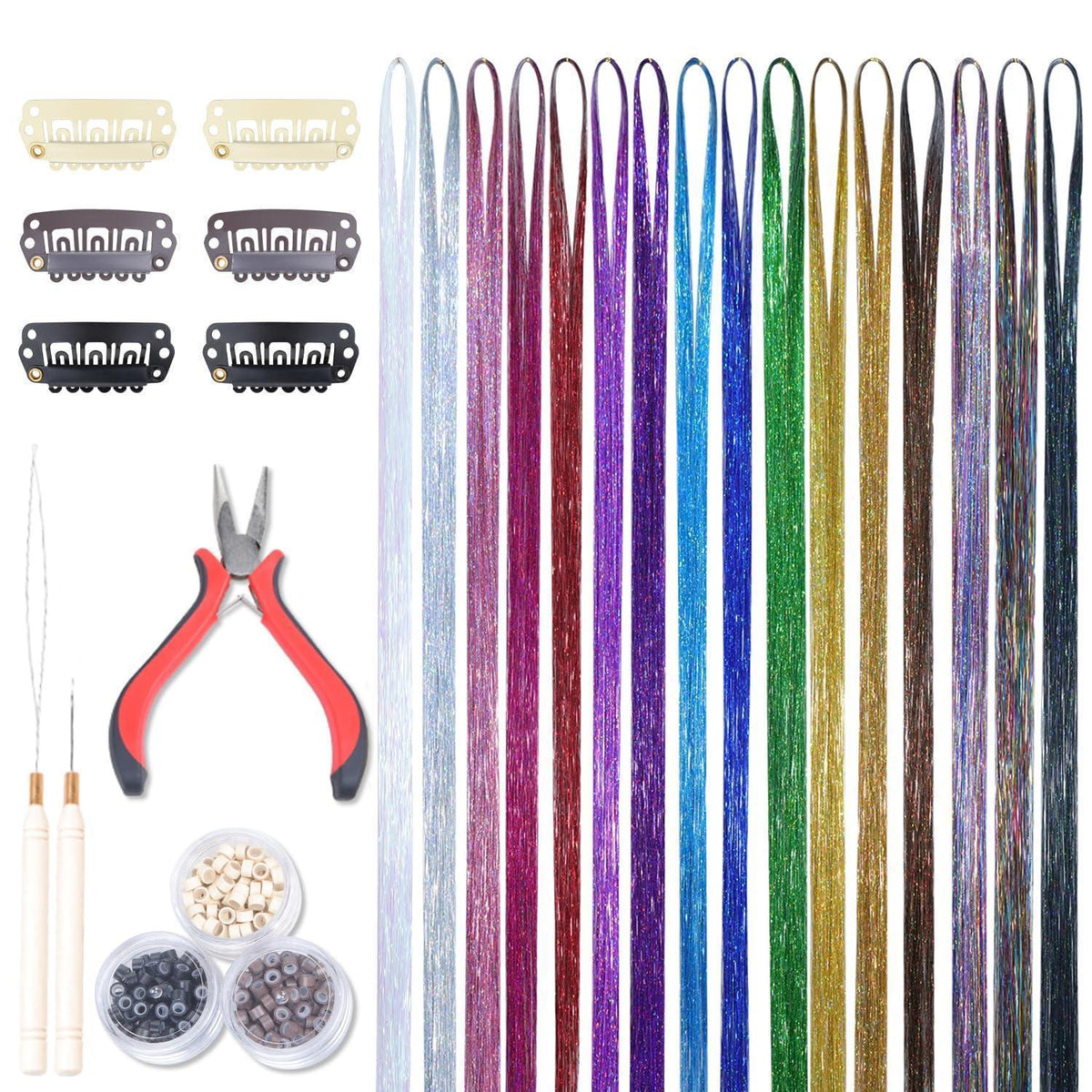 Glitzer Haarsträhnen Set – 16 Farben, 3200 Strähnen