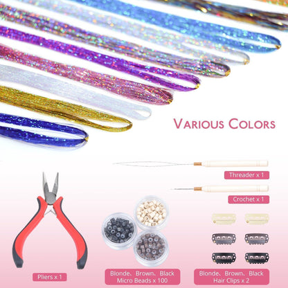 Glitzer Haarsträhnen Set – 16 Farben, 3200 Strähnen