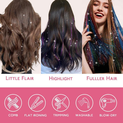 Glitzer Haarsträhnen Set – 16 Farben, 3200 Strähnen