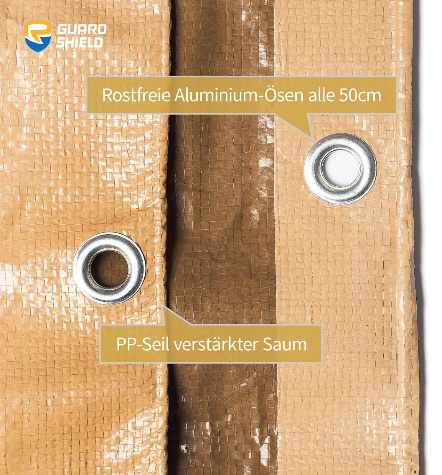 Wasserdichte Abdeckplane mit Ösen 2x2m Beige/Khaki 120g/m², Schutz vor Nässe & Schmutz, UV-stabilisiert