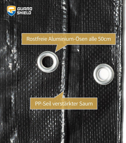 GUARD SHIELD 3x3m Schwarz Wasserdichte Abdeckplane mit Ösen 120g/m² UV-stabilisiert