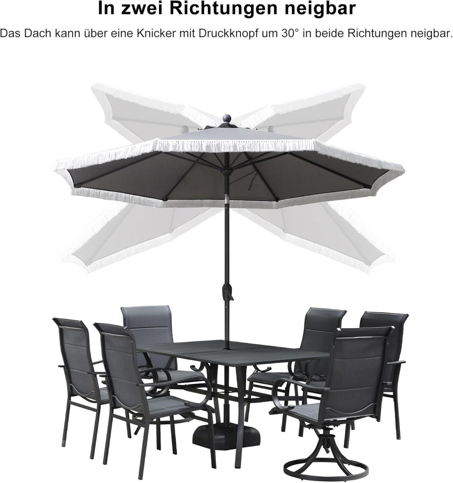 Purple Leaf Sonnenschirm 270 cm, Rund, Fransen, Kurbel, UV-Schutz 50+, Wasserabweisend, Aluminium-Gestell, Terrasse, Balkon