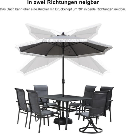 Purple Leaf Sonnenschirm 270 cm, Rund, Fransen, Kurbel, UV-Schutz 50+, Wasserabweisend, Aluminium-Gestell, Terrasse, Balkon
