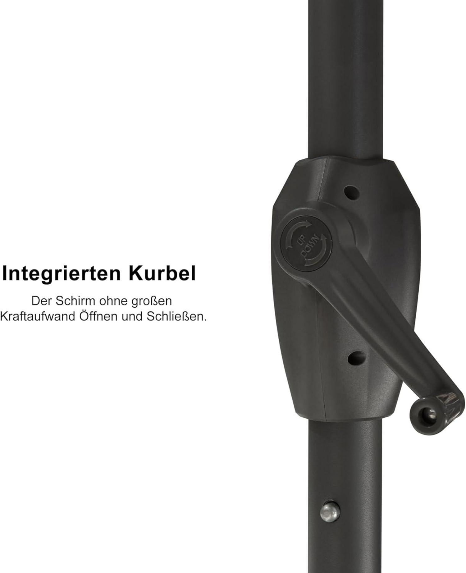 Sonnenschirm 270cm Rund Fransen Kurbel UV-Schutz 50+ wasserabweisend Grau