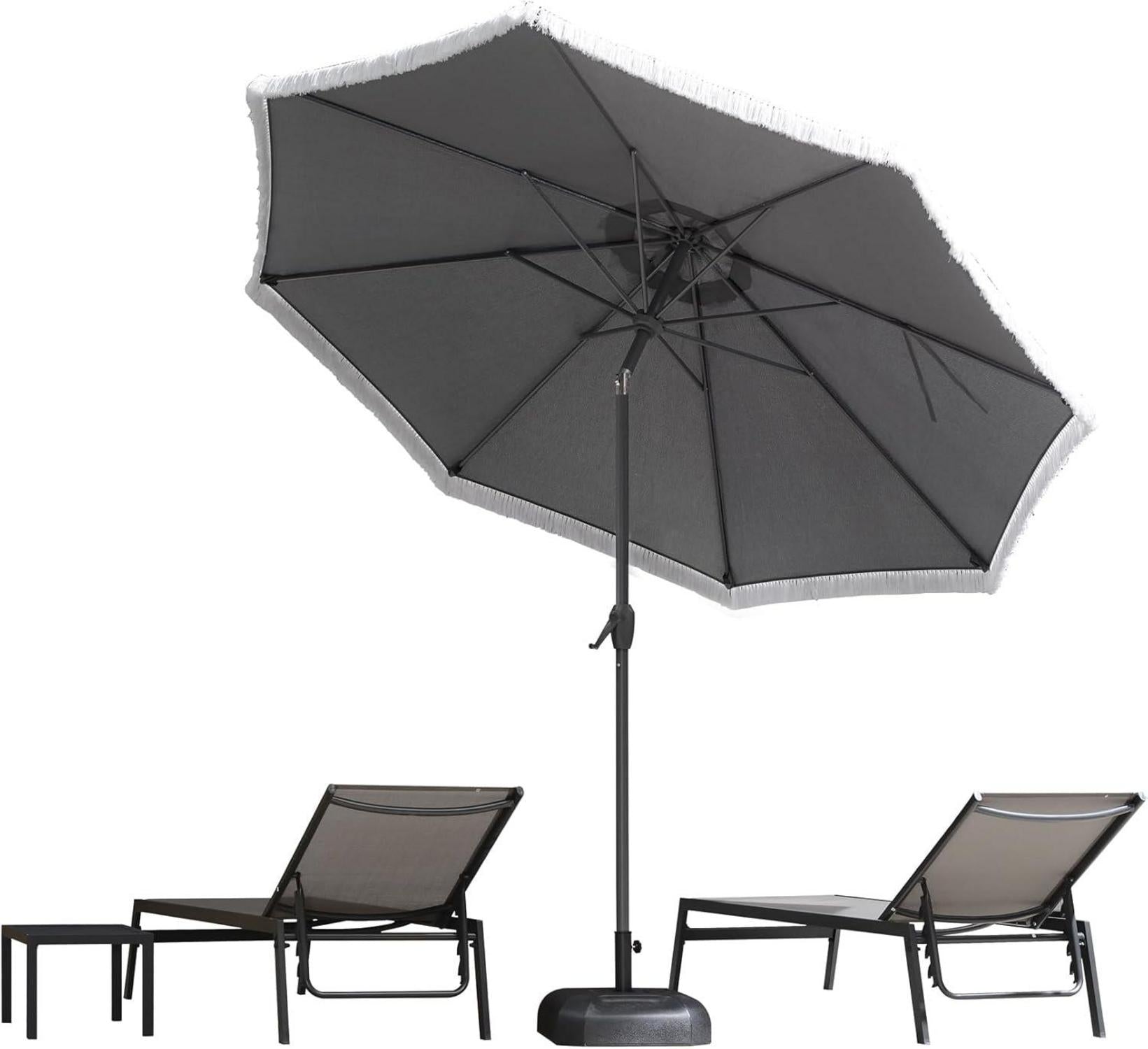 Purple Leaf Sonnenschirm 270 cm, Rund, Fransen, Kurbel, UV-Schutz 50+, Wasserabweisend, Aluminium-Gestell, Terrasse, Balkon