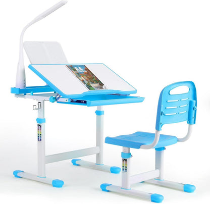 Kinder Schreibtisch Stuhl Set höhenverstellbar Leselampe Blau