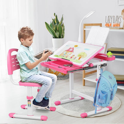 Kinder Schreibtisch und Stuhl Set höhenverstellbar Rosa