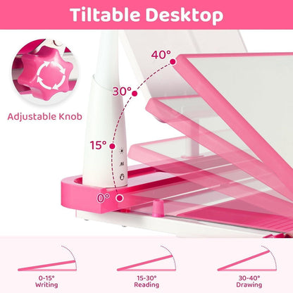 Kinder Schreibtisch und Stuhl Set höhenverstellbar Rosa