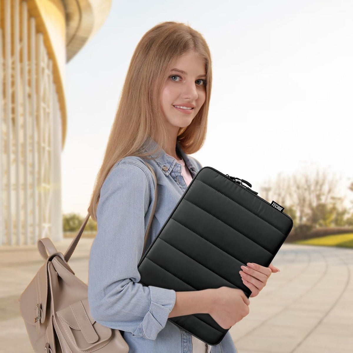 Laptoptasche 14 Zoll, spritzwassergeschützt, mit Zubehörtasche, Schwarz