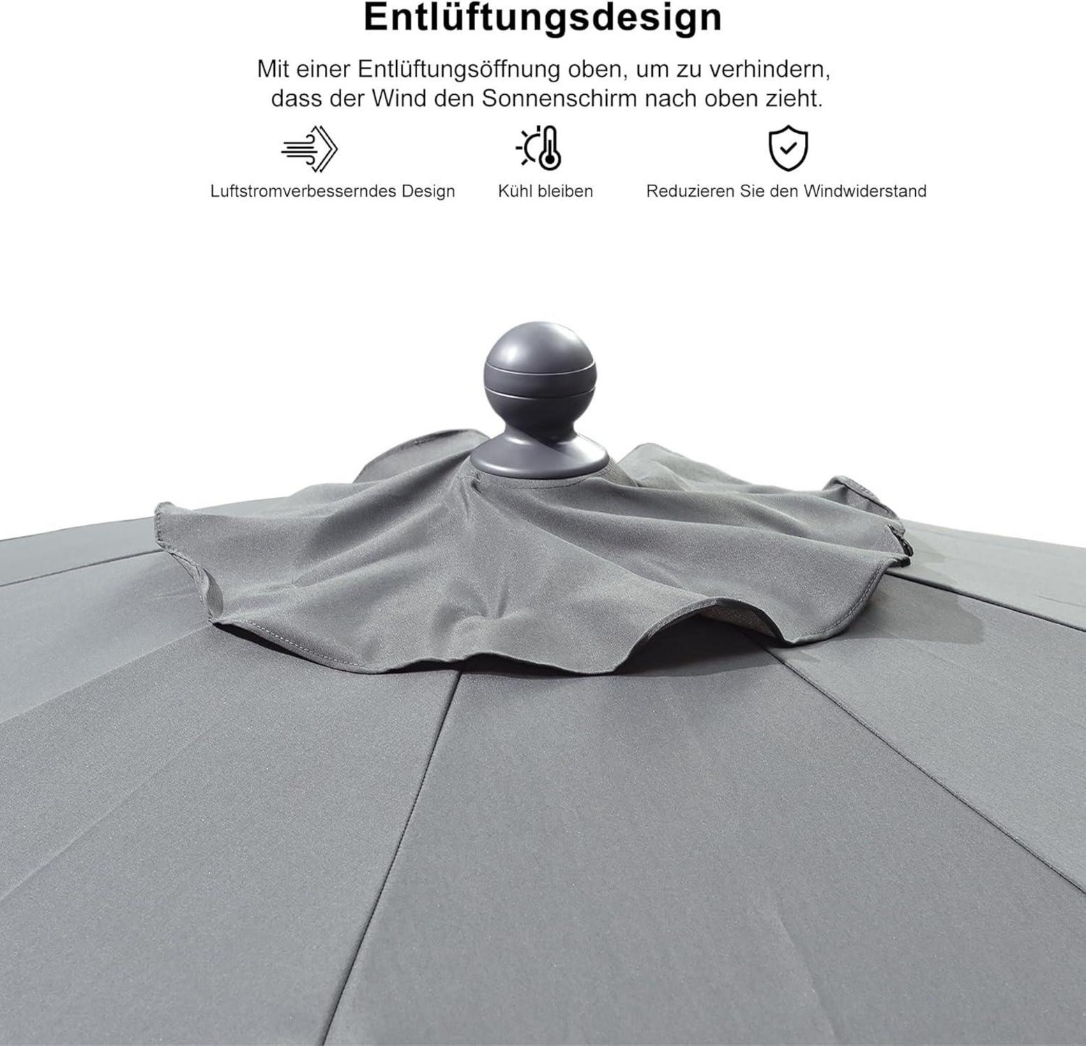 Sonnenschirm 270 cm Rund, Balkonschirm mit Kippmechanismus, Aluminium