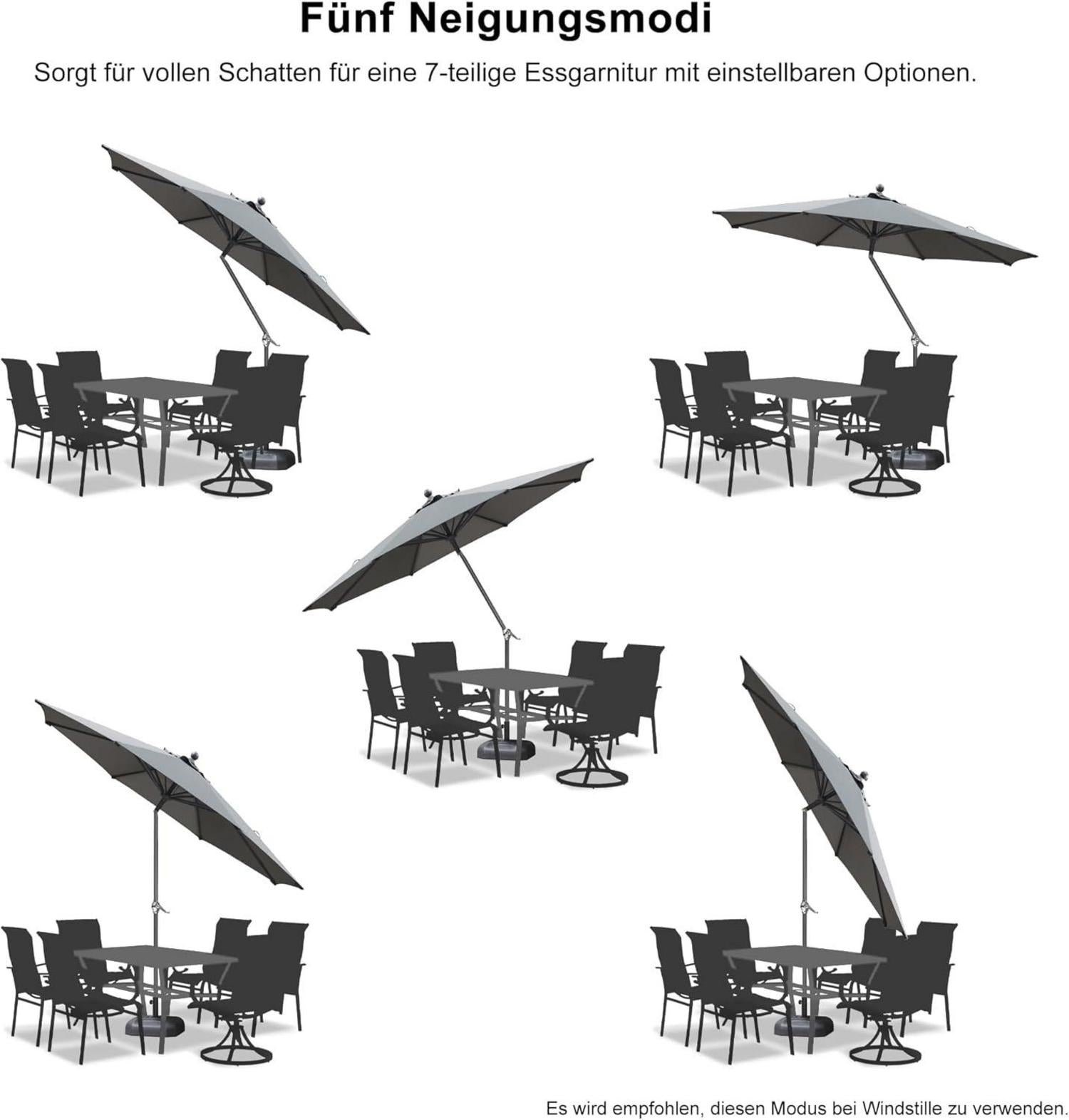PURPLE LEAF Sonnenschirm 270 cm Rund Aluminium Grau UV-Schutz