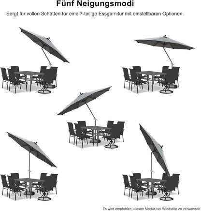 PURPLE LEAF Sonnenschirm 270 cm Rund Aluminium Grau UV-Schutz