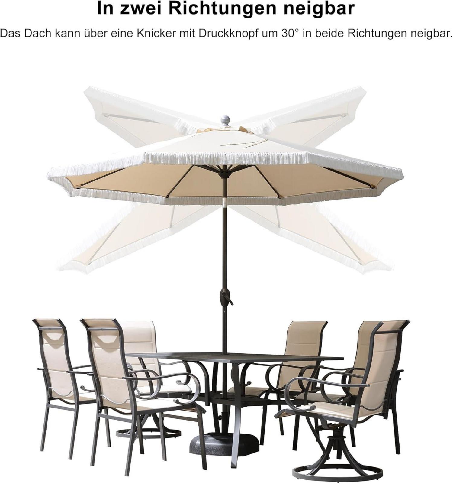 270 cm Runder Sonnenschirm mit Fransen und Kurbel, UV-Schutz