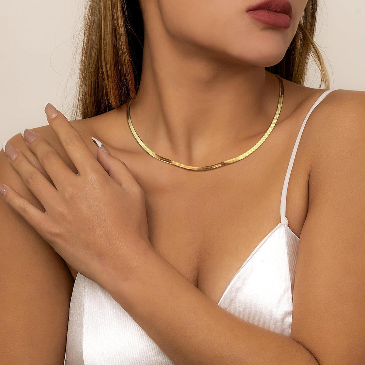 Vergoldete Schlangen Kette Damen 14K Edelstahl 3mm 15 Zoll
