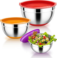 Rührschüssel Set Edelstahl Silikonboden Salatschüssel 3er 1L 2,5L 4,5L