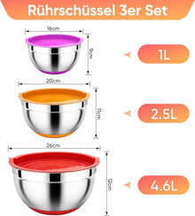 Homikit Edelstahl Rührschüssel Set mit Deckel & Silikonboden