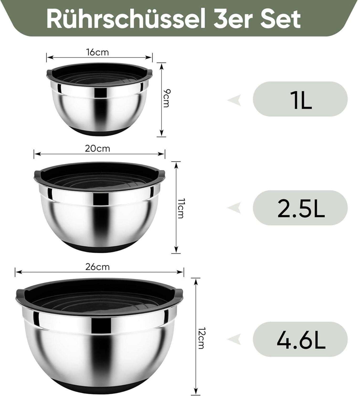 Homikit Edelstahl Rührschüssel Set mit Deckel