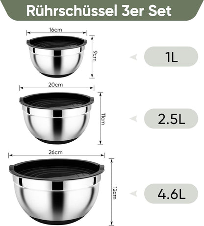Homikit Edelstahl Rührschüssel Set mit Deckel
